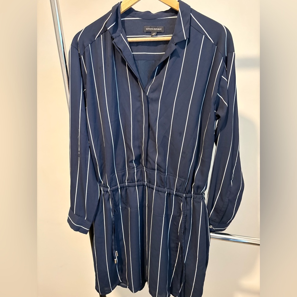 Banana Republic Navy & White Striped Drawstring Mini Dress - Size 10